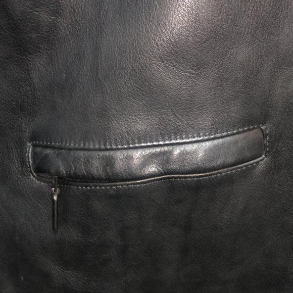M/L Armani Collezioni MEN Black Real Leather Heavy Long Coat lo Jacket ITALY - Picture 13 of 14